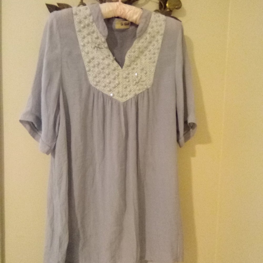 Tai Koski Short Sleeve Beaded Blouse